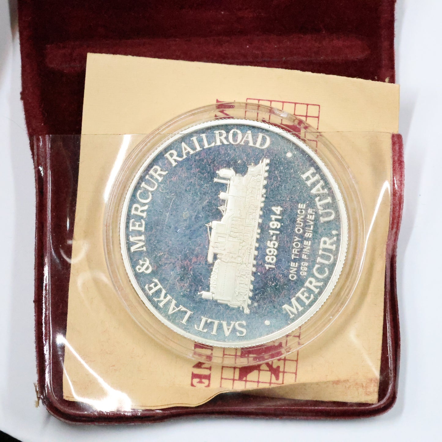 1990 Barrick Mercur Gold Mine Railroad Utah 1 oz .999 Fine Silver Round w/ OGP