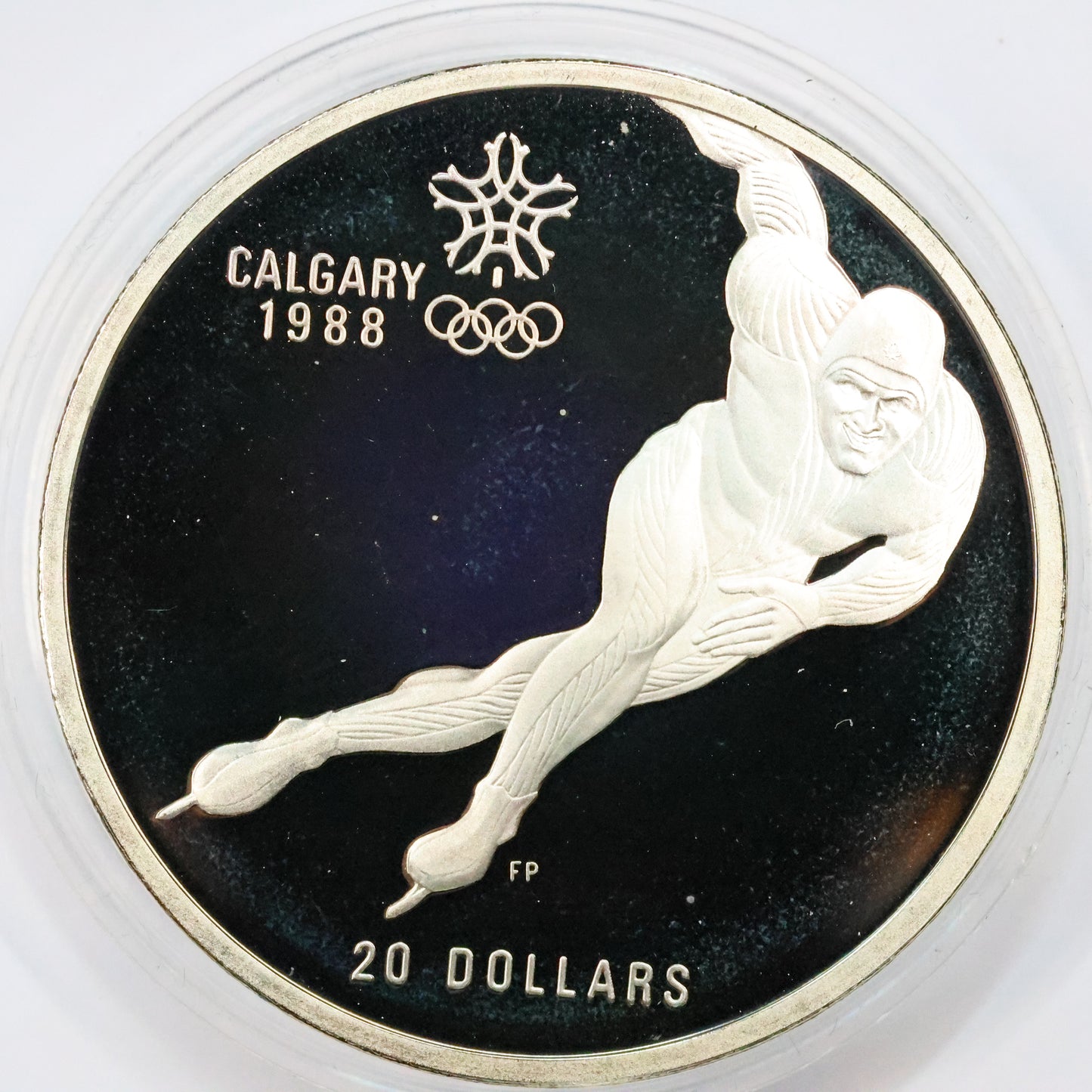 1985 Canada $20 .925 Fine Silver Calgary Winter Olympic Coin - Speed Skating w/ Capsule