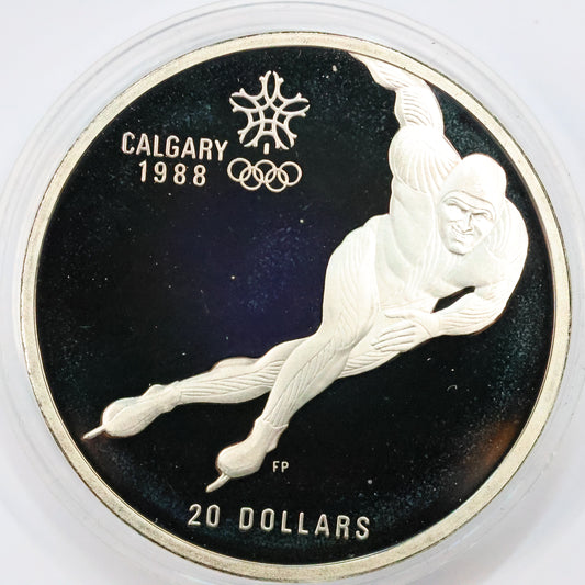 1985 Canada $20 .925 Fine Silver Calgary Winter Olympic Coin - Speed Skating w/ Capsule