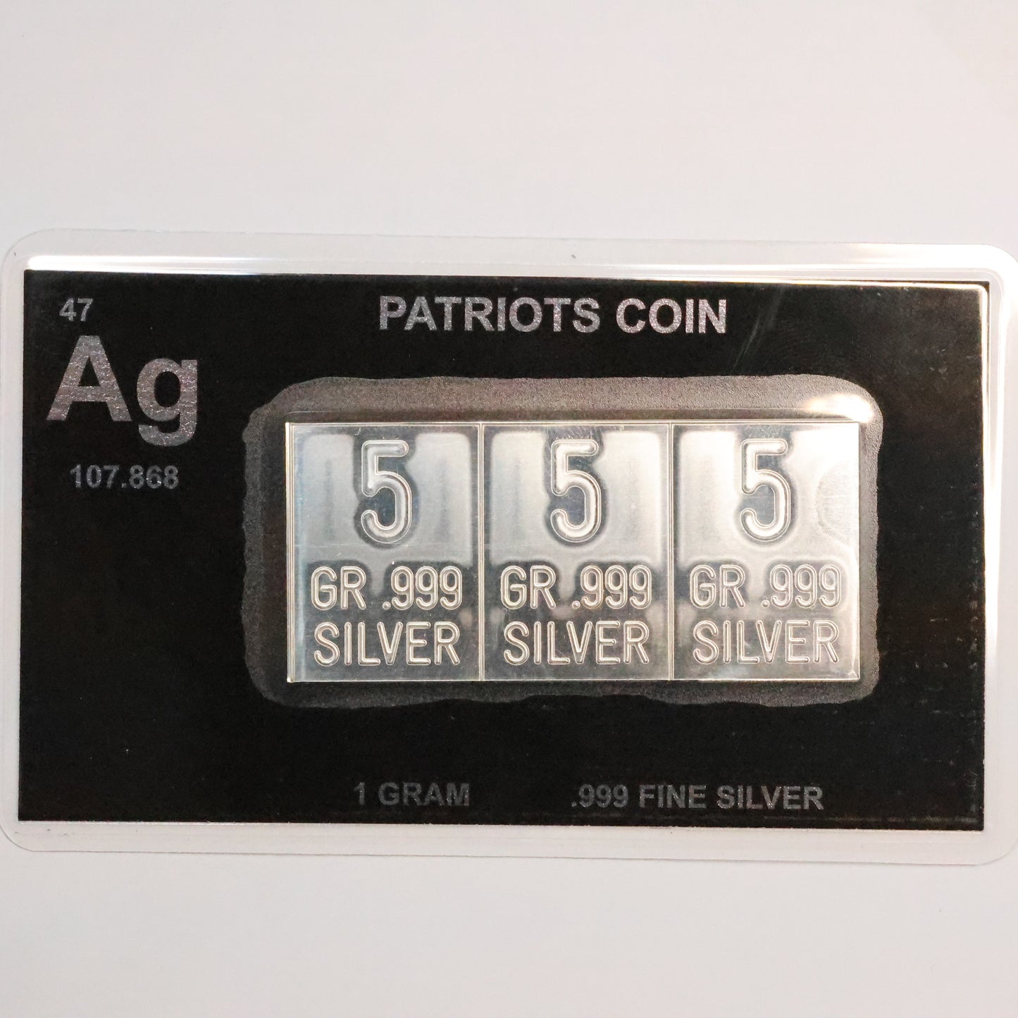 Patriots Coin Silver Bar 15-GRAIN .999 Fine Silver - Sealed/Laminated Card