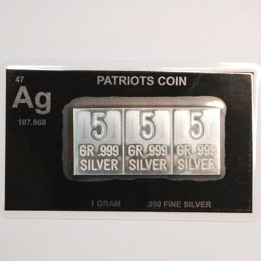 Patriots Coin Silver Bar 15-GRAIN .999 Fine Silver - Sealed/Laminated Card