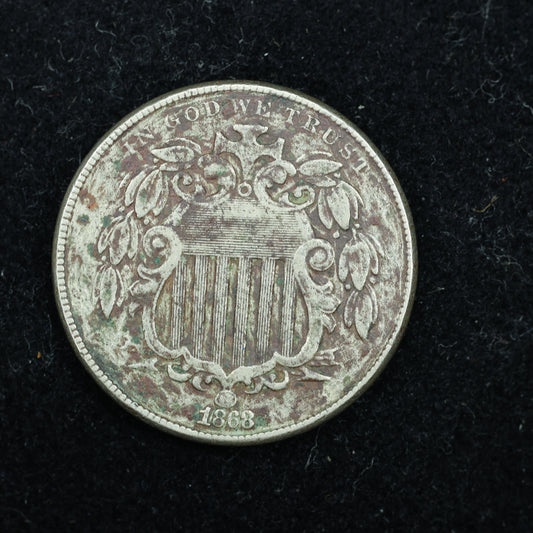 1868 Shield Nickel 5 Cents 5c Five Cents