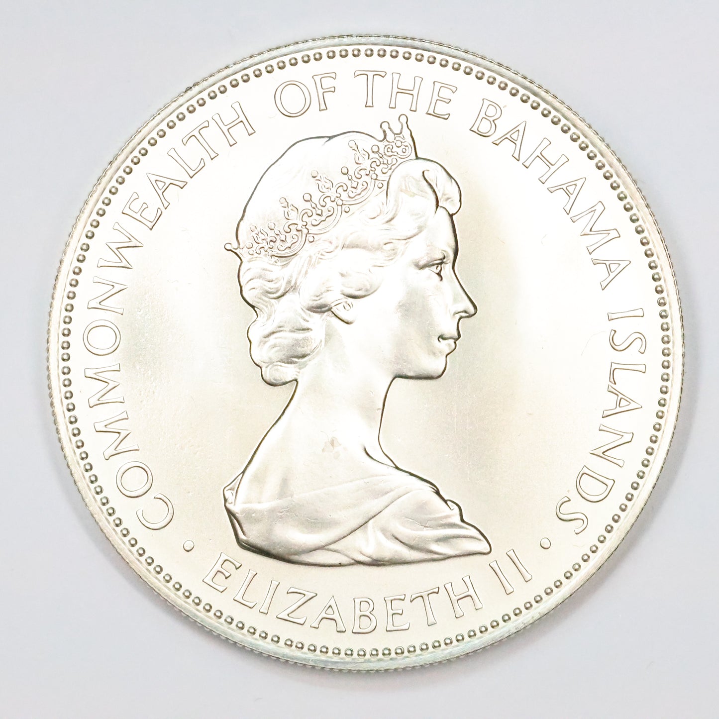 1972 Bahamas $5 Dollar Coat of Arms Queen Elizabeth Sterling .925 Fine Silver Coin