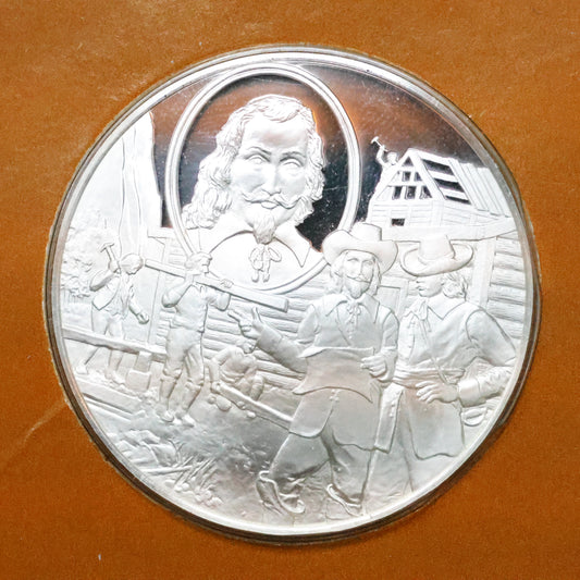 Franklin Mint The Great Explorers STERLING SILVER Art Round - Samuel De Champlain