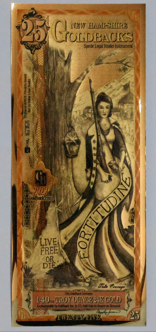 New Hampshire 25 Goldback Gold Foil Note 1/40th Troy Oz 24KT Goldback