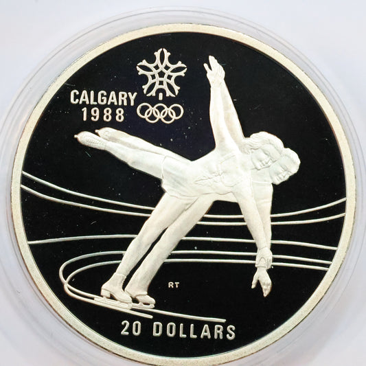 1987 Canada $20 .925 Fine Silver Calgary Winter Olympic Coin - Ice Skating w/ Capsule