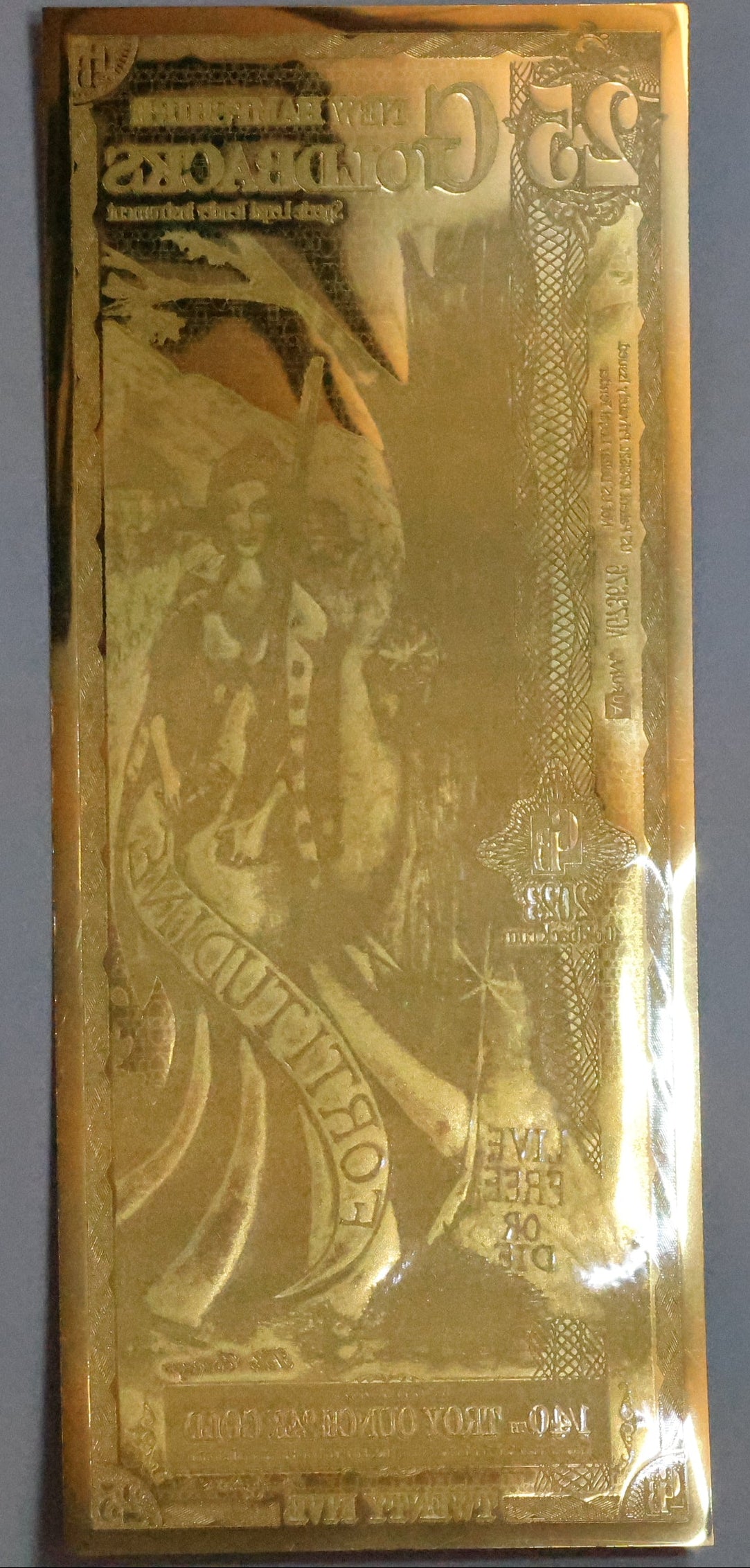 New Hampshire 25 Goldback Gold Foil Note 1/40th Troy Oz 24KT Goldback