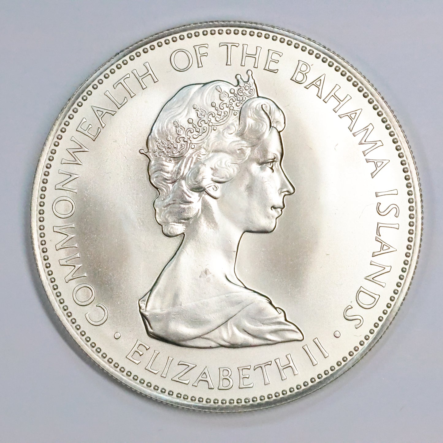 1972 Bahamas $5 Dollar Coat of Arms Queen Elizabeth Sterling .925 Fine Silver Coin