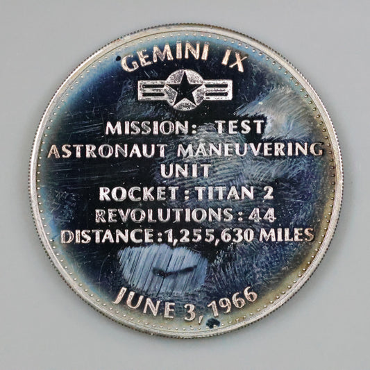 Danbury Mint Men In Space - Gemini IX 1st Repeated Space Rendezvous Sterling Silver Proof Coin Medal