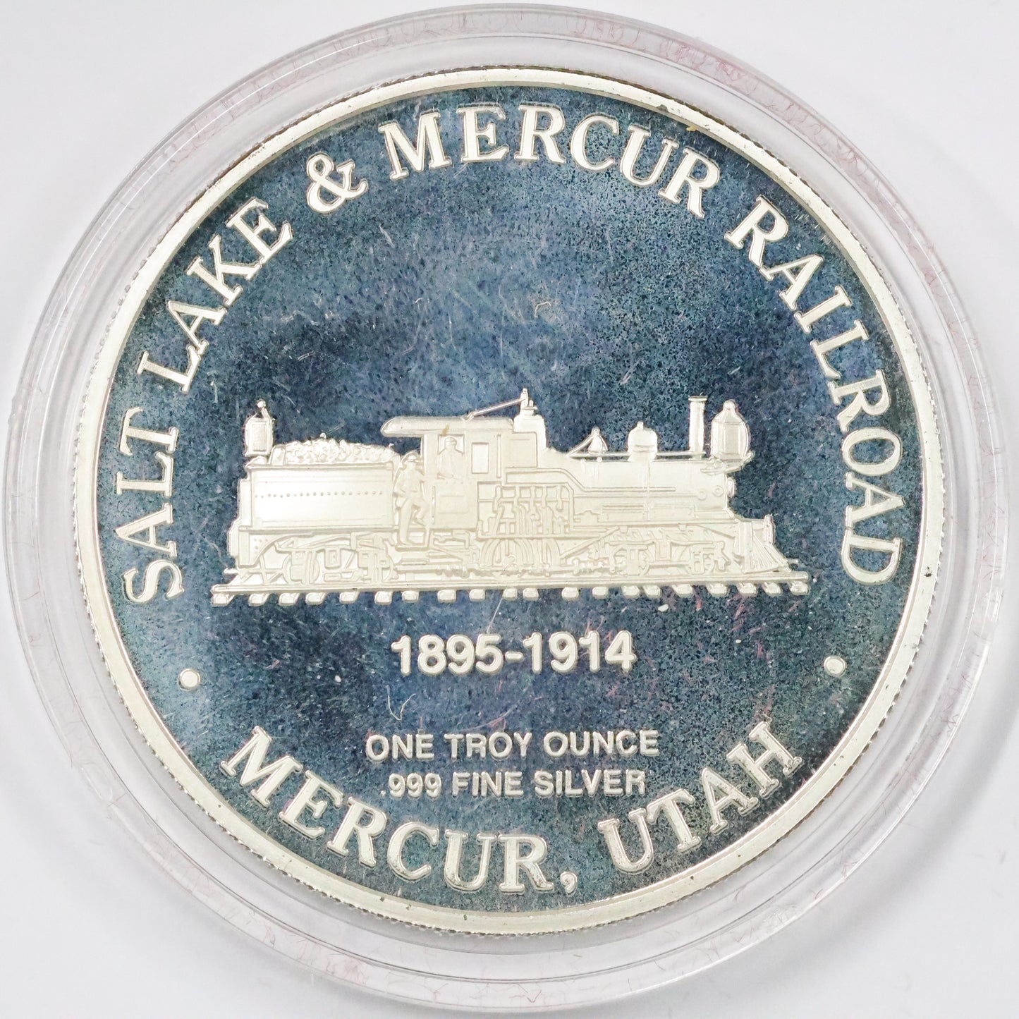 1990 Barrick Mercur Gold Mine Railroad Utah 1 oz .999 Fine Silver Round w/ OGP