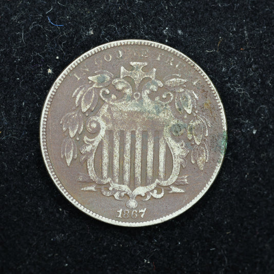 1867 Shield Nickel 5 Cents 5c Five Cents With Rays