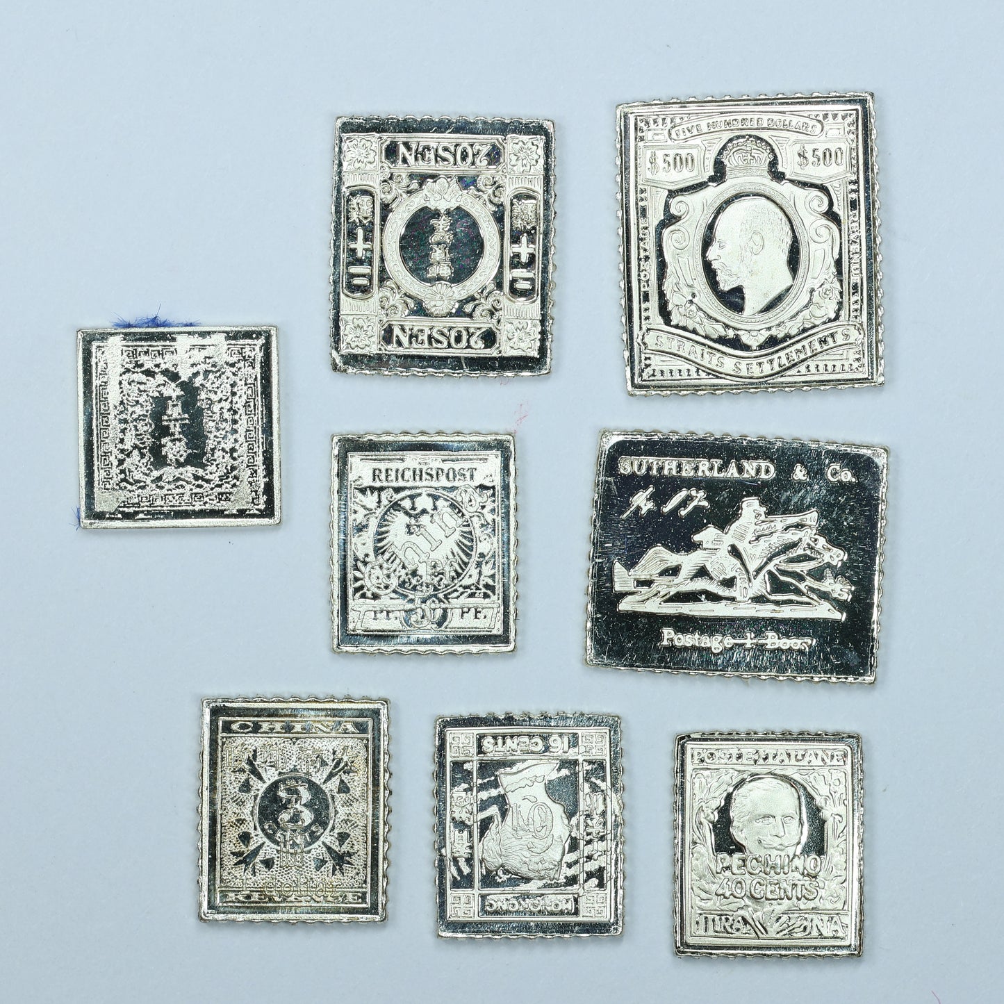 Franklin Mint Sterling Silver Miniature World Stamps - Japan China Hong Kong Etc
