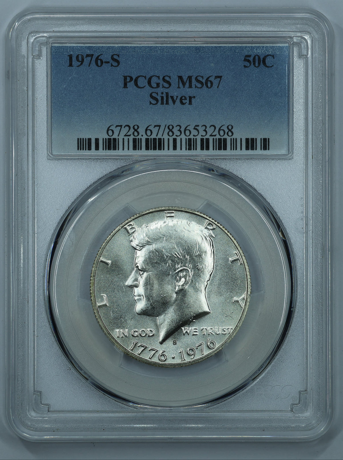 1976 S (San Francisco) Kennedy Half Dollar 40% Silver 50c - PCGS MS67