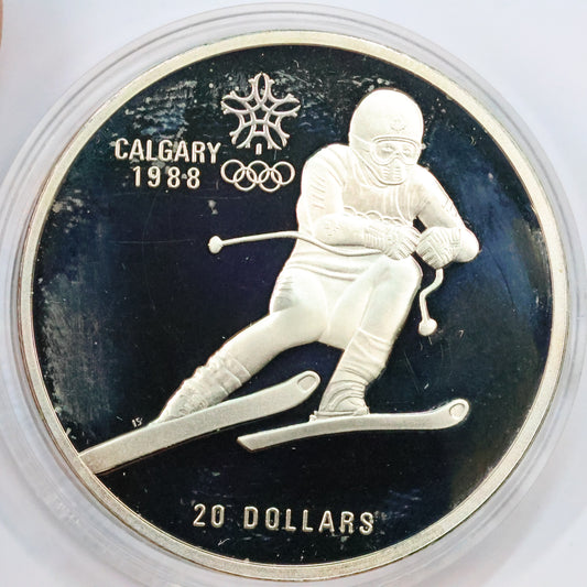 1985 Canada $20 .925 Fine Silver Calgary Winter Olympic Coin - Alpine Skiing w/ Capsule