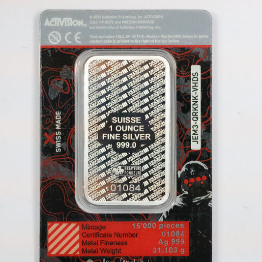 1 oz .999 Fine Silver PAMP Call of Duty®: Modern Warfare® III Bar w/ Pendant Frame & Box