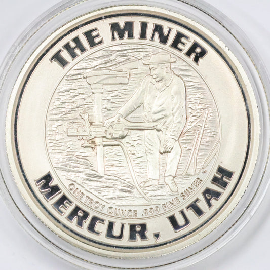 1994 Barrick Mercur Gold Mine Utah The Miner 1 oz .999 Fine Silver Round
