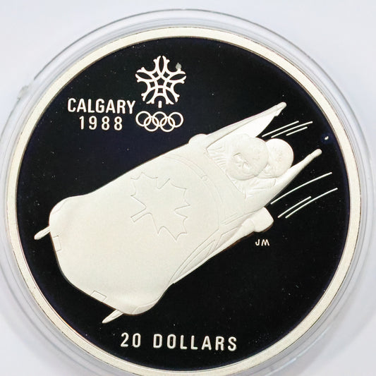 1987 Canada $20 .925 Fine Silver Calgary Winter Olympic Coin - Bobsled w/ Capsule