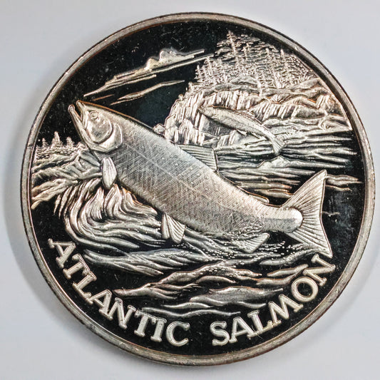 2 oz .999 Fine Silver Round - North American Wildlife Series Atlantic Salmon