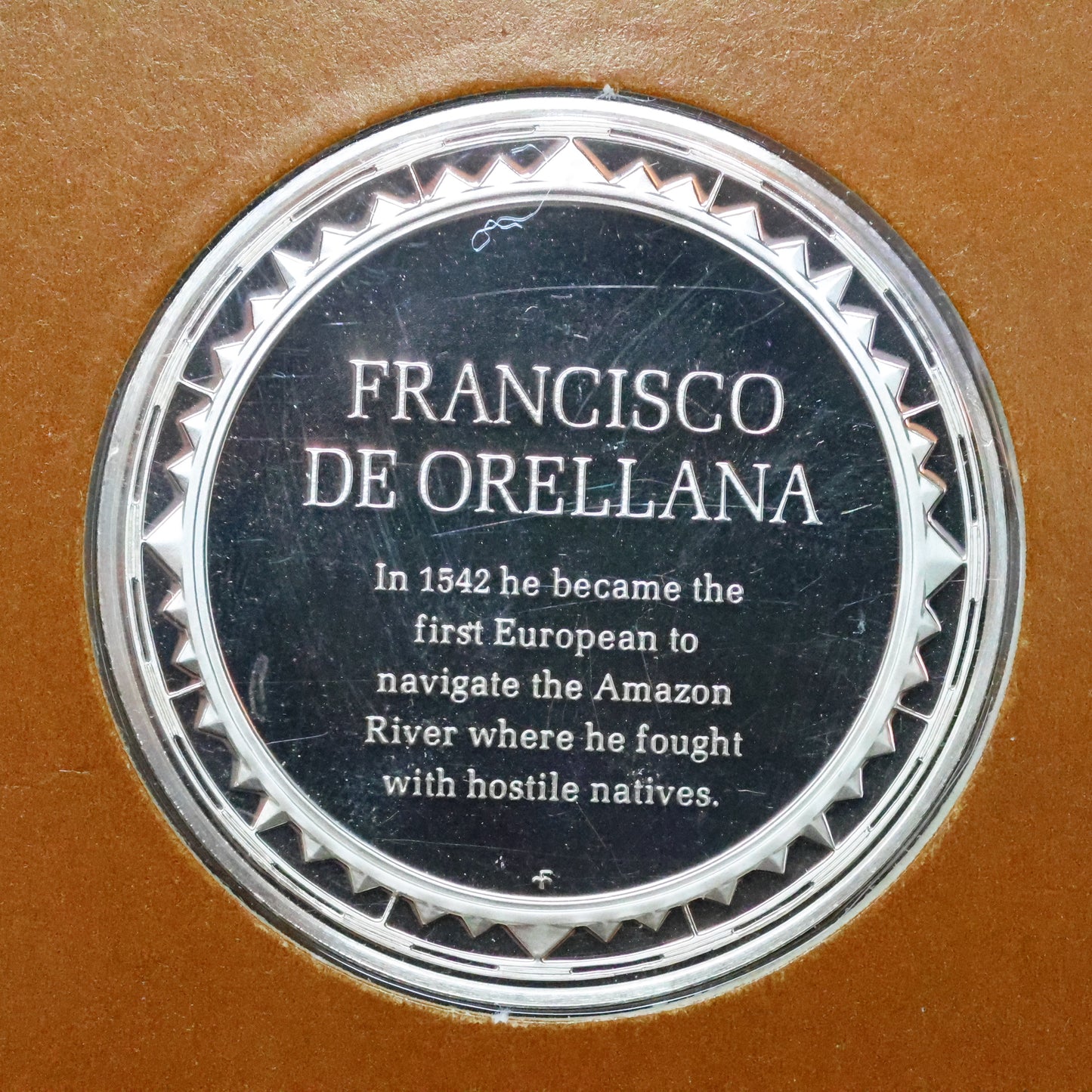 Franklin Mint The Great Explorers STERLING SILVER Art Round - Francisco De Orellana