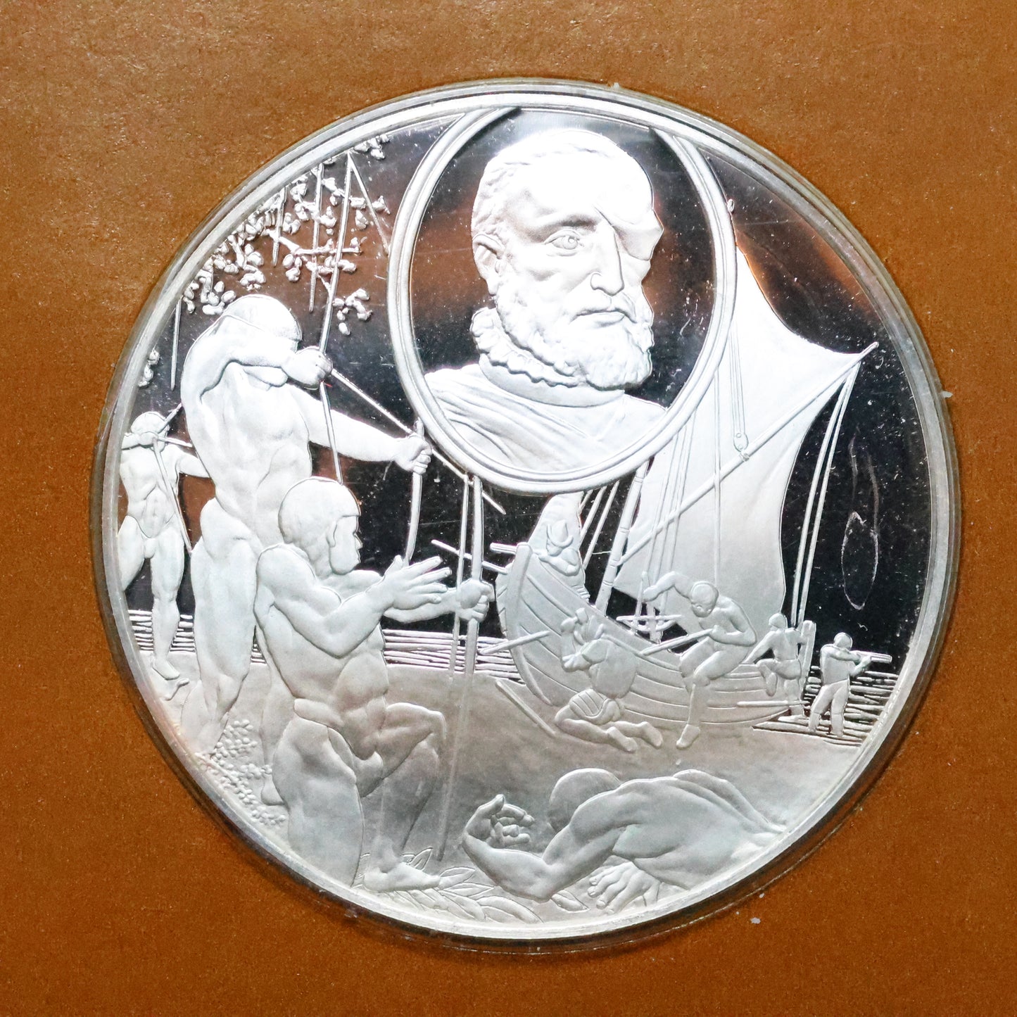 Franklin Mint The Great Explorers STERLING SILVER Art Round - Francisco De Orellana
