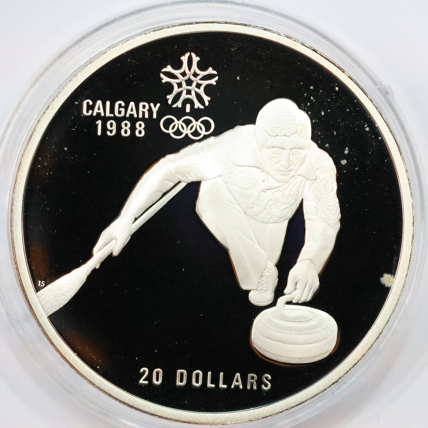 1987 Canada $20 .925 Fine Silver Calgary Winter Olympic Coin - Curling w/ Capsule