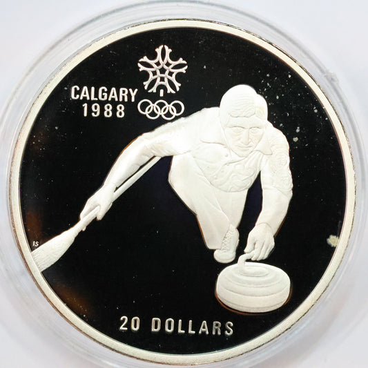 1987 Canada $20 .925 Fine Silver Calgary Winter Olympic Coin - Curling w/ Capsule