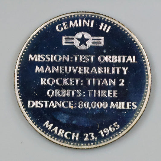 Danbury Mint Men In Space - Gemini III 1st U.S. Two Man Flight Sterling Silver Proof Coin Medal