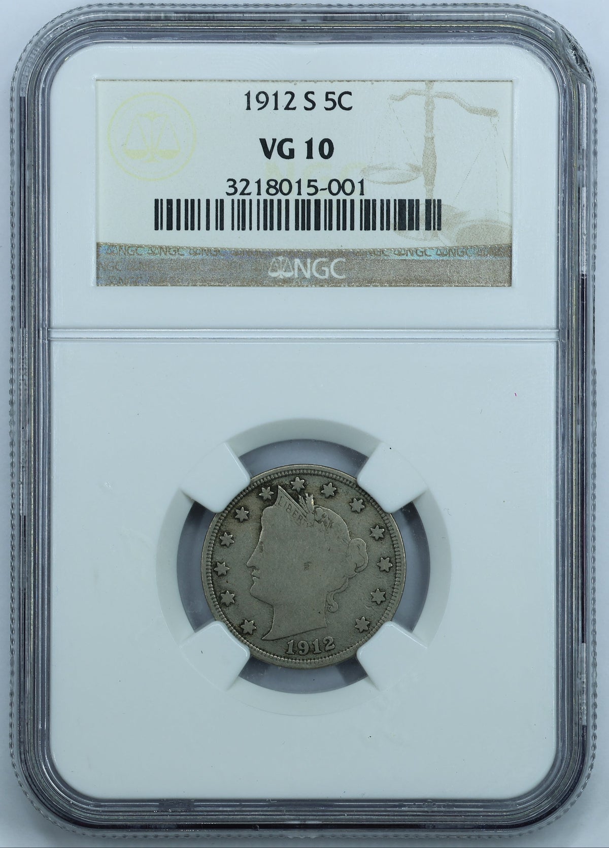 1912 S (San Francisco) Liberty Head V Nickel 5c - NGC VG10