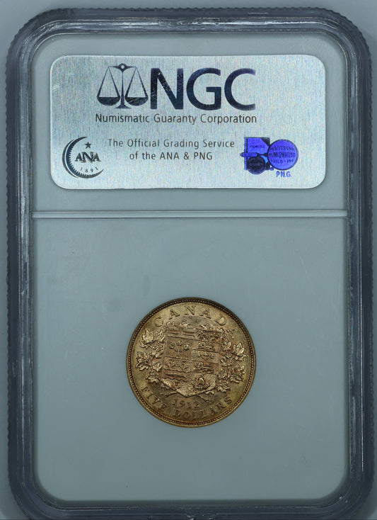 1912 Canada $5 Gold George V - NGC AU58