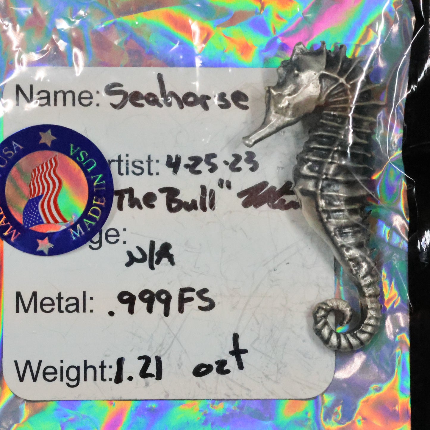 1.21 oz .999 Fine Silver Bullion Seahorse by "The Bull" Precious Metal Bulls