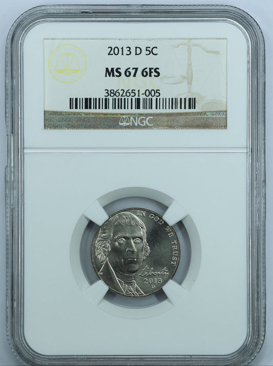 2013 D (Denver) 5c Jefferson Nickel - NGC MS67 6FS