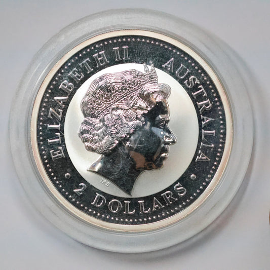 2004 2 oz Silver .9999 Fine Silver Australian Lunar Monkey $2 Coin w/ Capsule