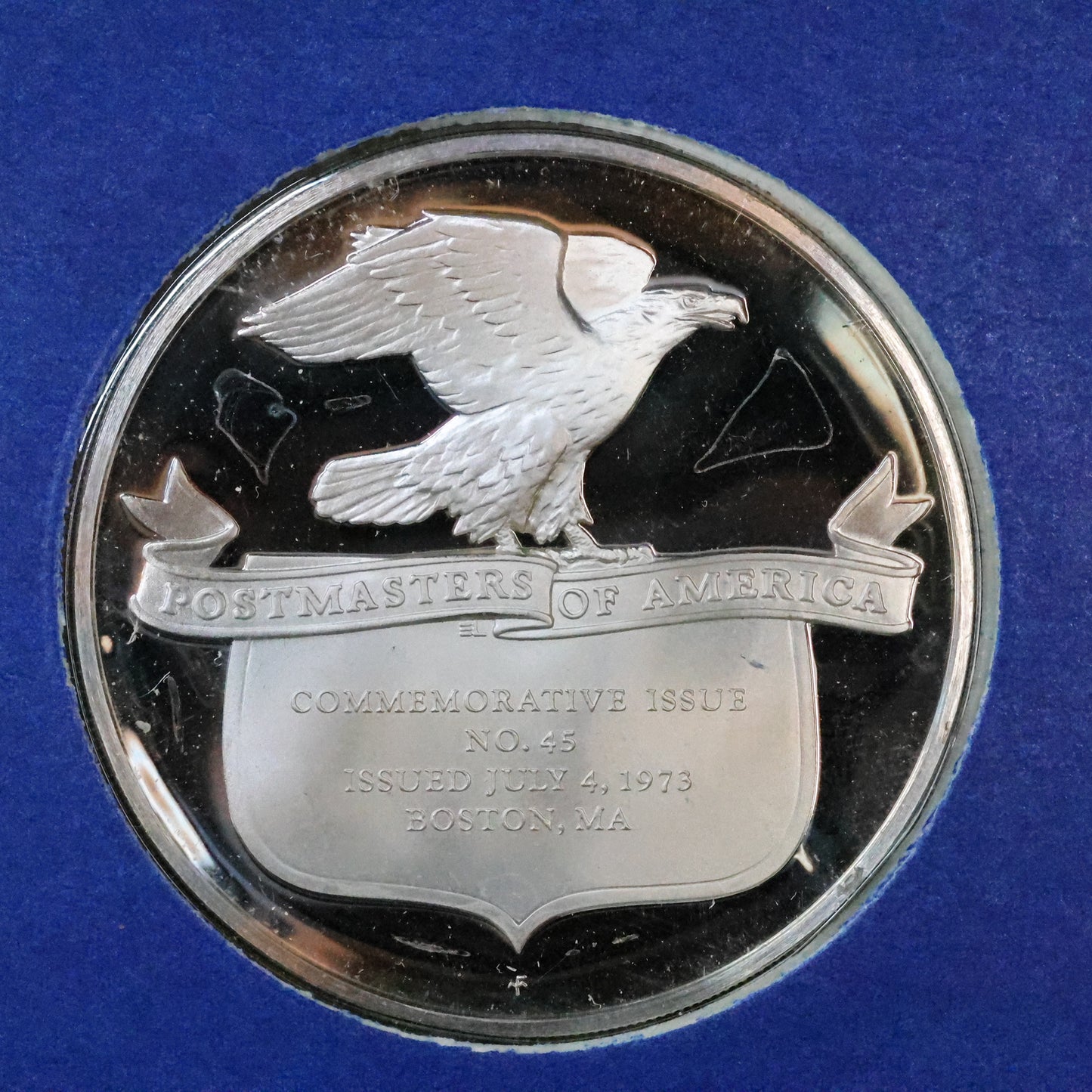 1973 Postmasters of America STERLING SILVER Art Round - No. 45 Boston Tea Party