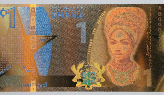 2020 Republic of Ghana 1 One Cedi Aurum Gold Foil Note 1/1000th Troy Oz 24KT Bill