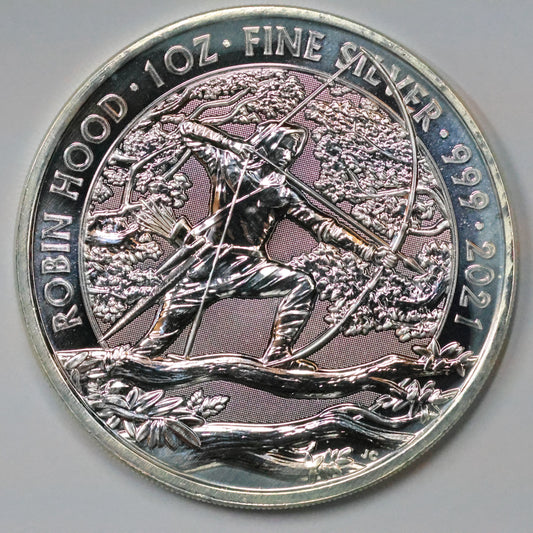 2021 Great Britain 1 oz .999 Fine Silver Round - Myths & Legends "Robin Hood" - Spots