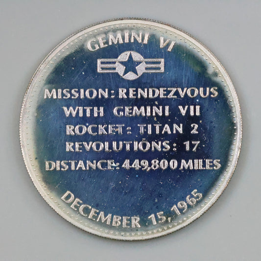 Danbury Mint Men In Space - Gemini VI 1st Space Rendezvous Sterling Silver Proof Coin Medal