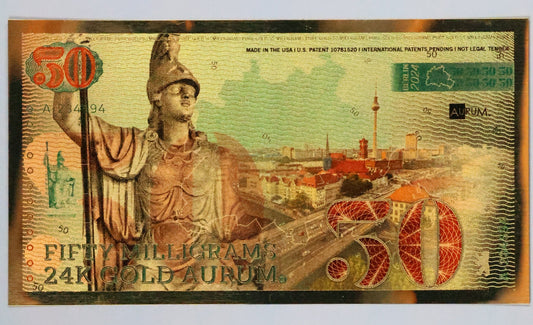 2024 Berlin Gold Foil Aurum Note - 50 mg 24KT Goldback Style Bill