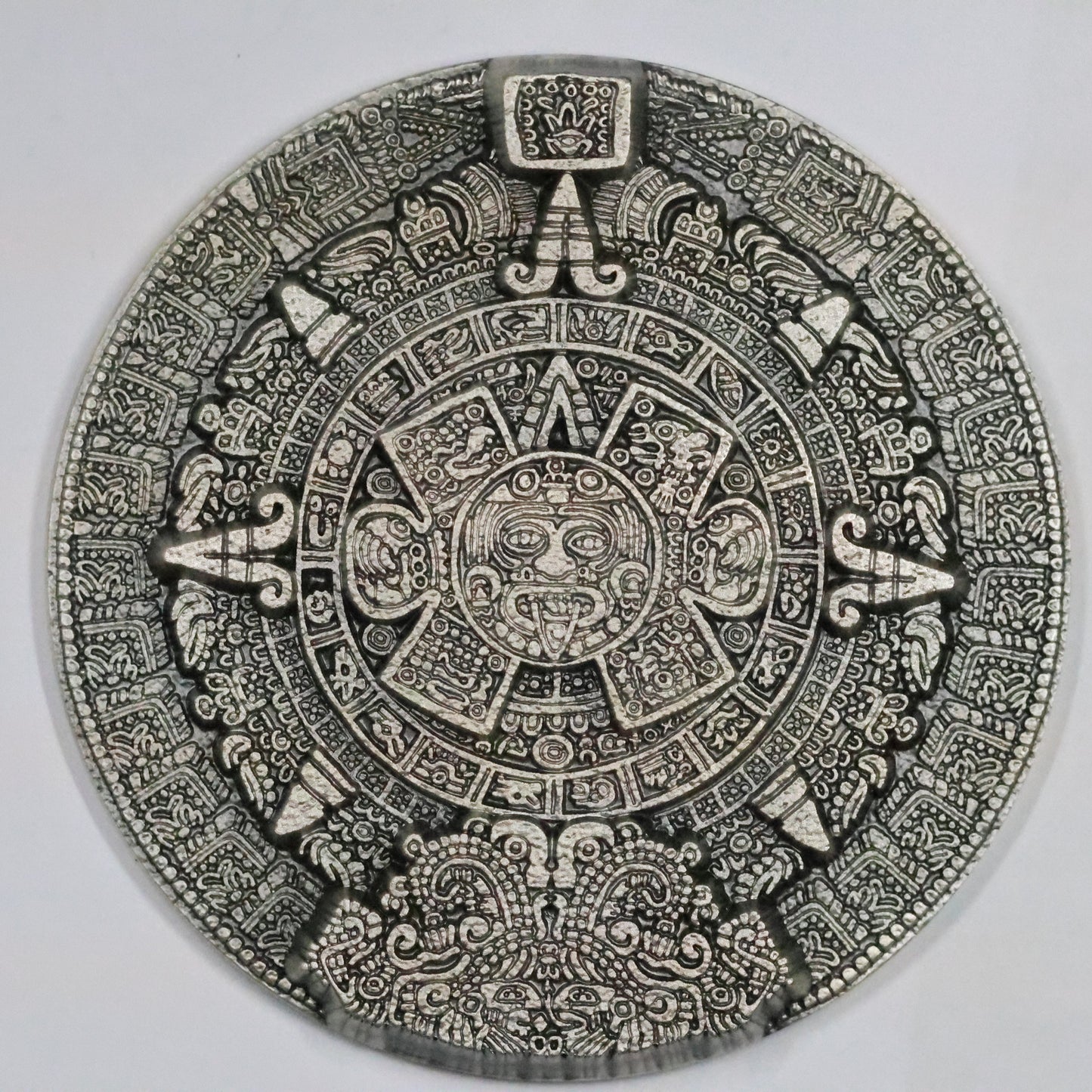 2 oz .999 Fine Silver Ultra High Relief Stacker Aztec Sun Stone Calendar Coin w/ Capsule