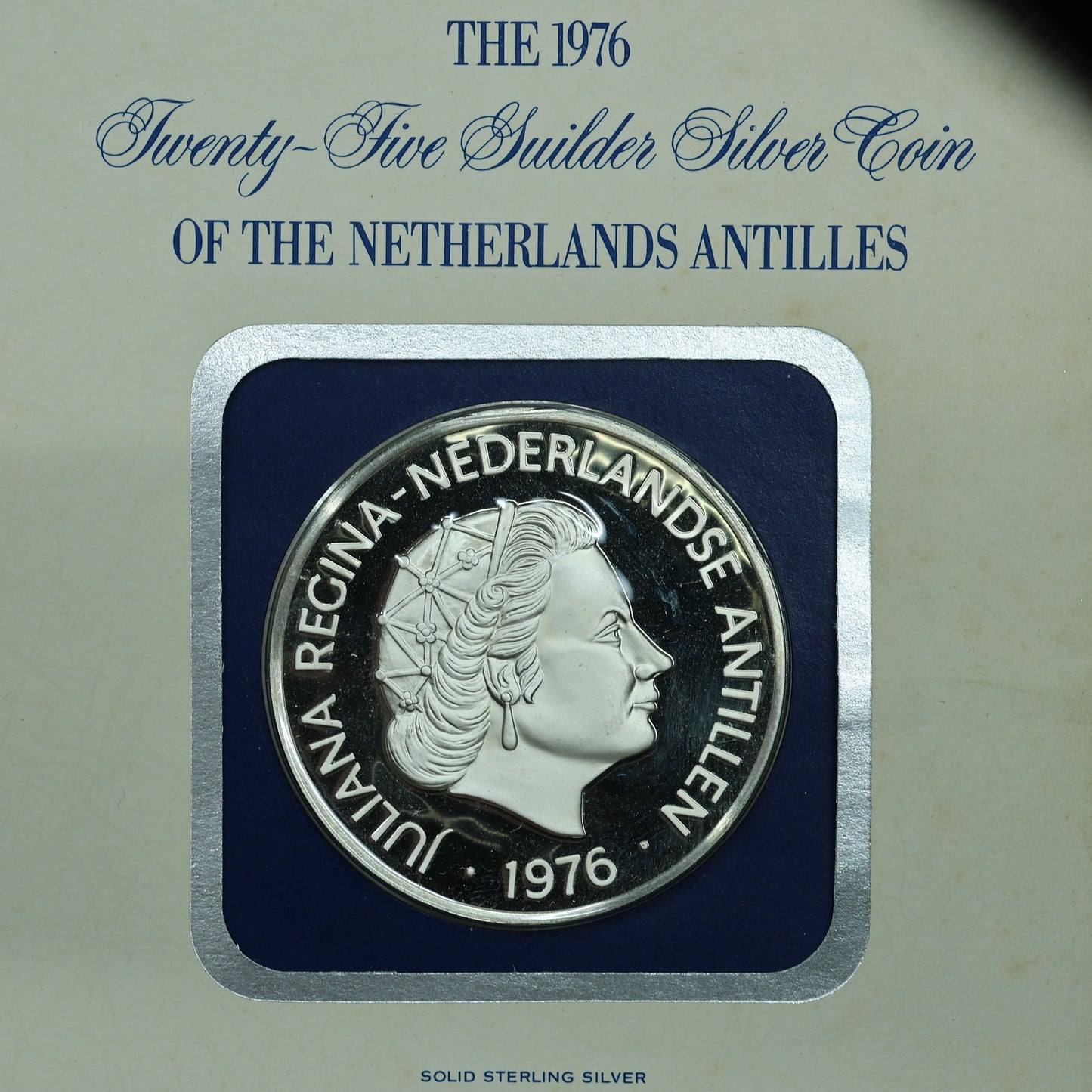 1976 Netherlands Antilles 25 Gulden .925 Fine Silver Coin in Franklin Mint OGP