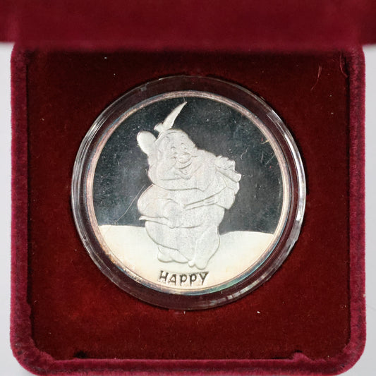 1 oz .999 Fine Silver - 1987 Snow White Disney 'Happy' w/ Box & COA