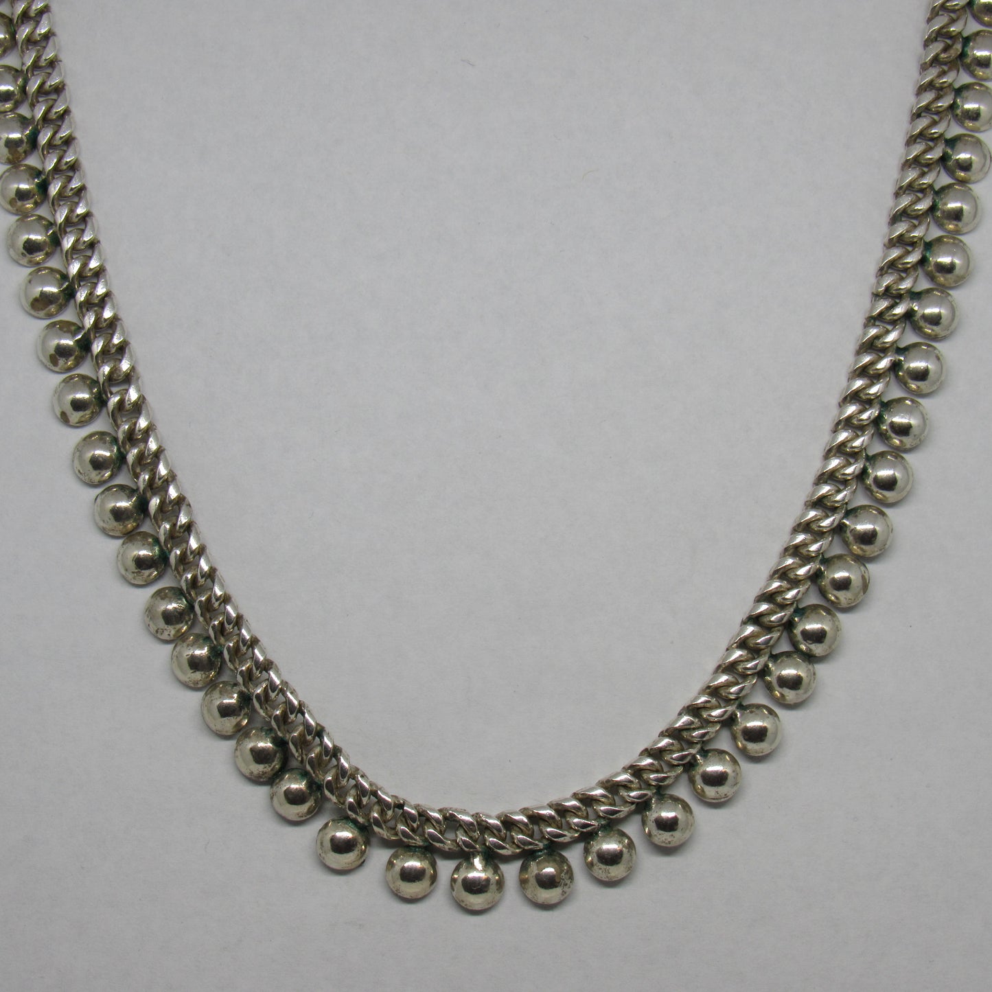 Vintage BA Suarti Bali 925 Sterling Silver Curb Link Ball Choker Necklace - 17 inch