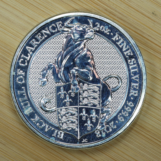 2018 Great Britain 2 oz Silver Queen's Beasts Black Bull of Clarence Exact Coin Pictured
