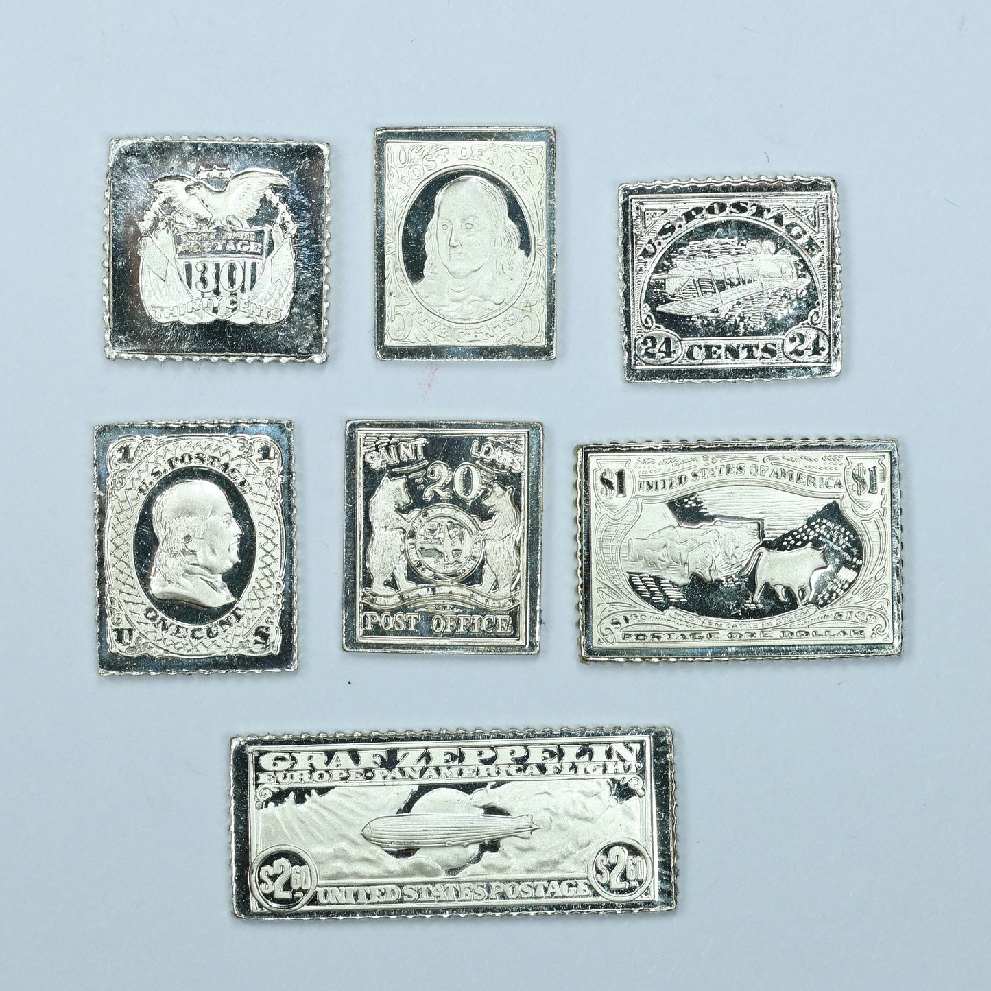 Franklin Mint Sterling Silver Miniature World Stamps - United States