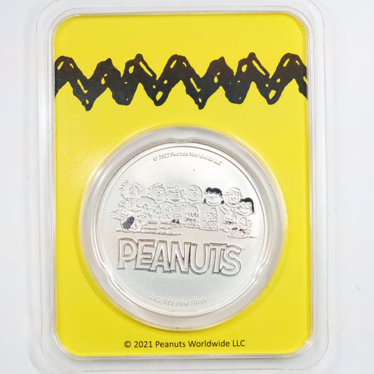 2022 Peanuts Charlie Brown & Snoopy 1 oz .999 Fine Silver Bullion Round in TEP