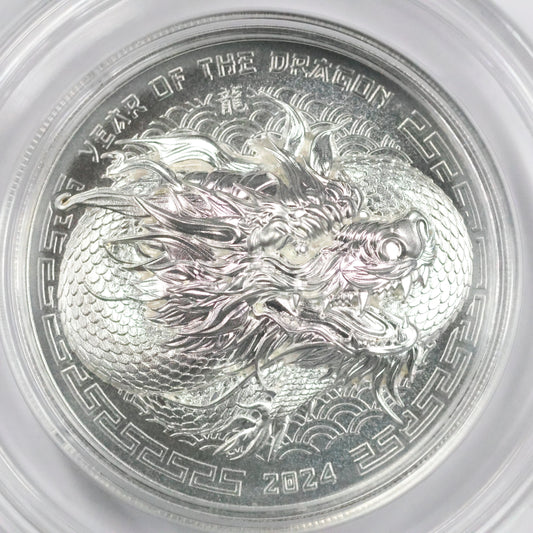 2024 Fiji 1 oz .999 Fine Silver Year of the Dragon UHR BU Coin w/ Box & COA