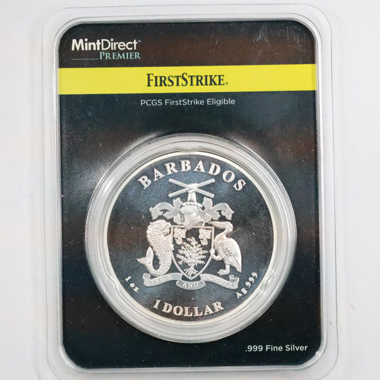 2021 1 oz Silver Barbadian Pelican Coin PCGS First Strike in TEP