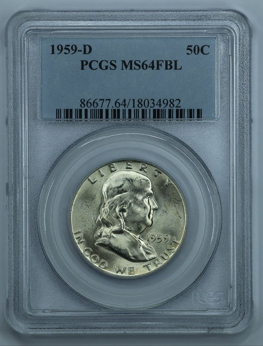 1959 D (Denver) Franklin Half Dollar 50c - PCGS MS64 FBL