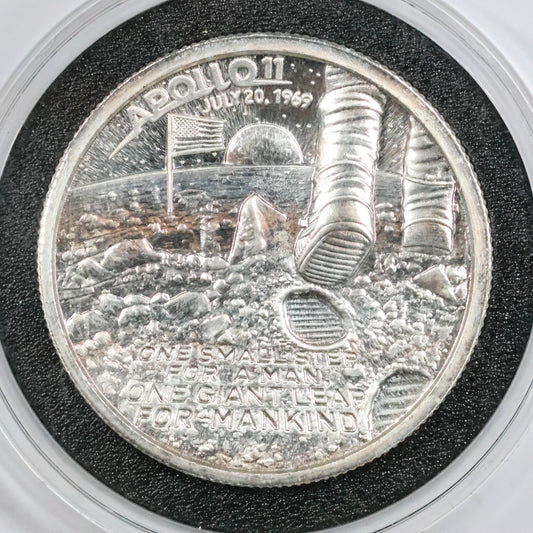 2 oz .999 Fine Silver Round - APOLLO 11 MOON LANDING KENNEDY JFK w/ Capsule