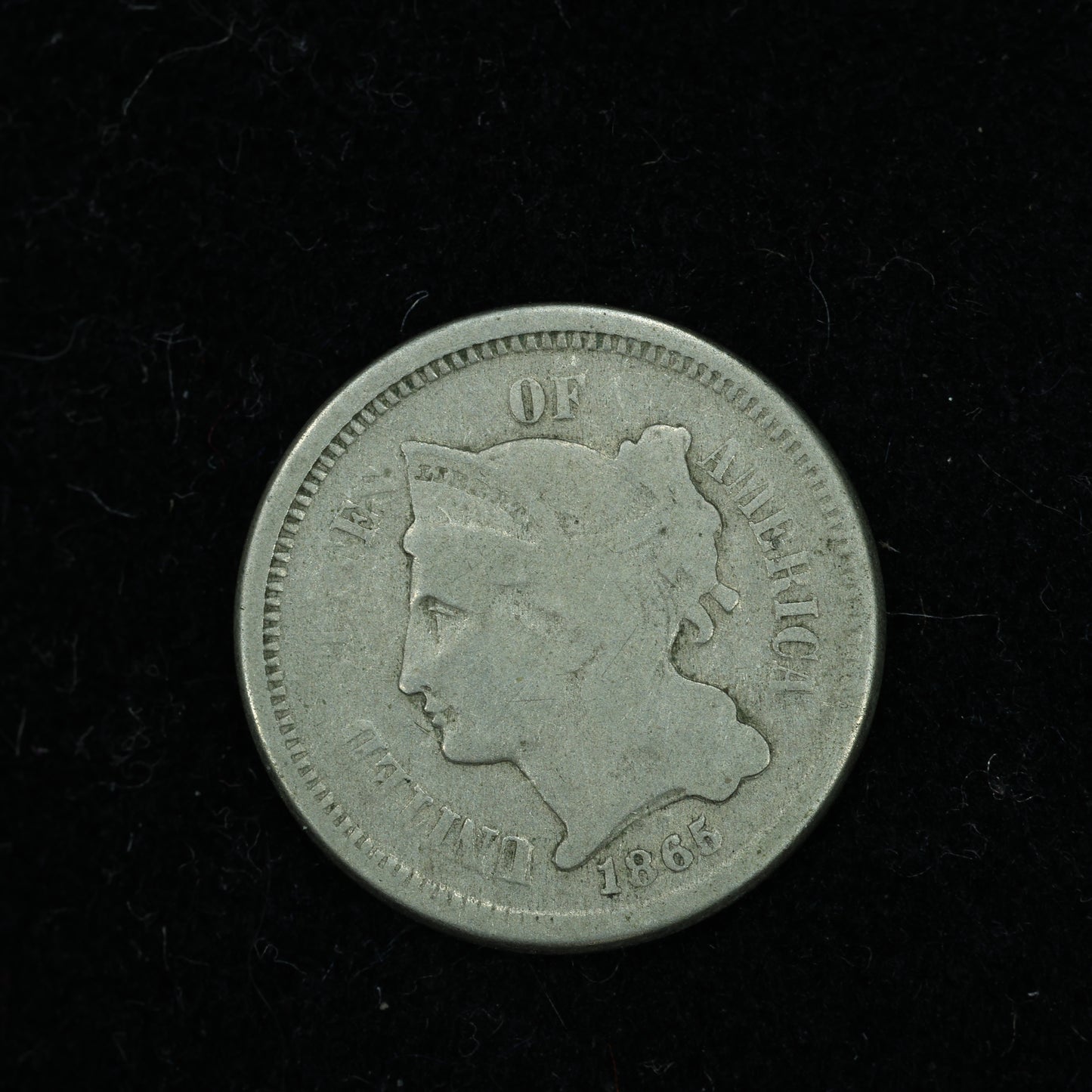 1865 Three 3 Cent 3c Nickel