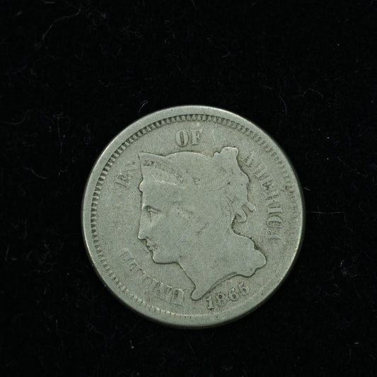 1865 Three 3 Cent 3c Nickel